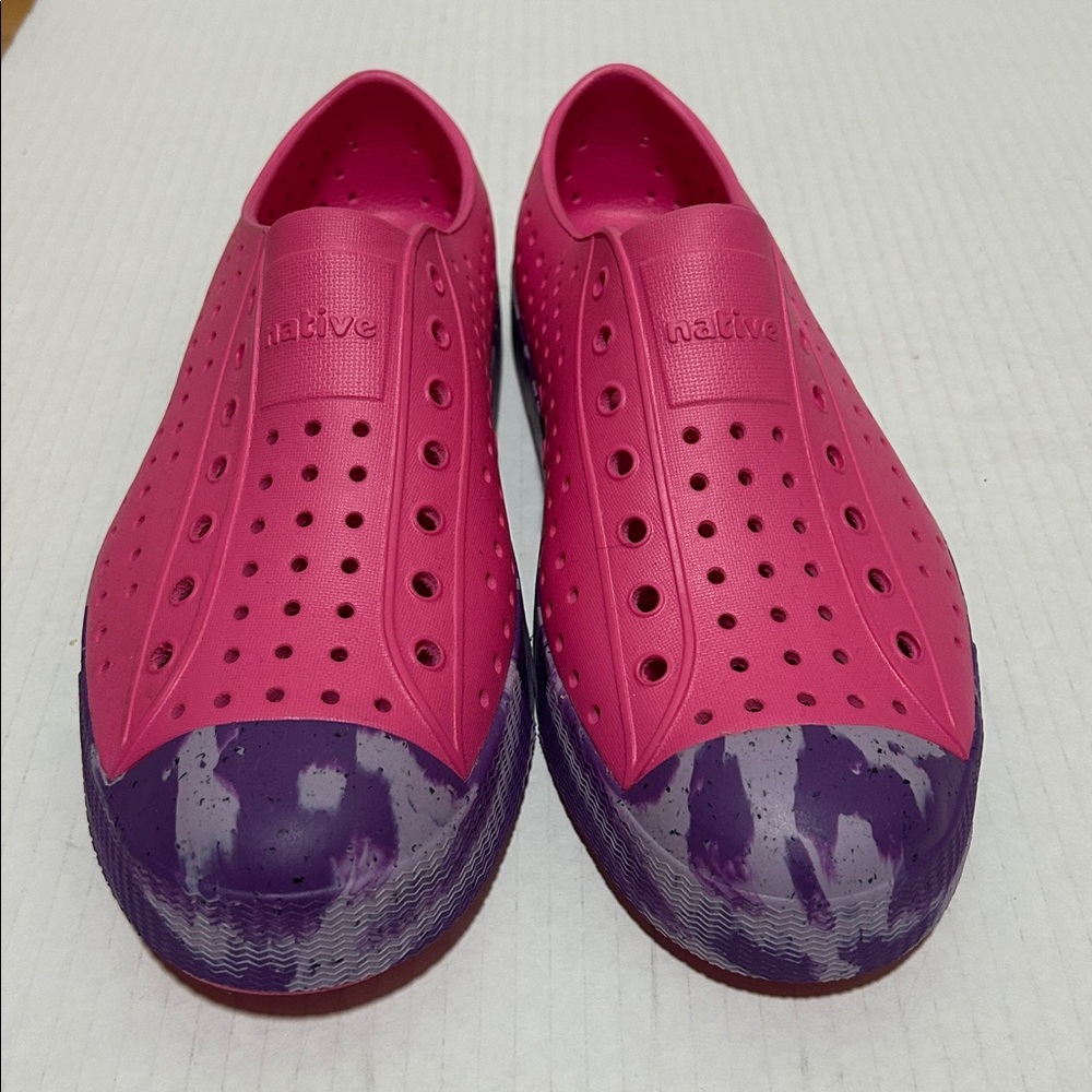 Native Jefferson Sugarlite Marbled Sneakers Hot Pink/Purple - Big Kids Size 5